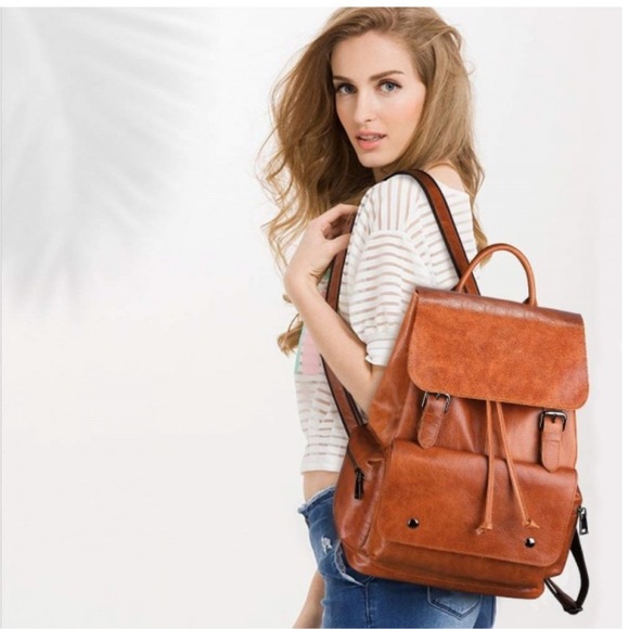 S-Zone Handbags - NWOT S-Zone Genuine Leather Brown Casual Backpack
